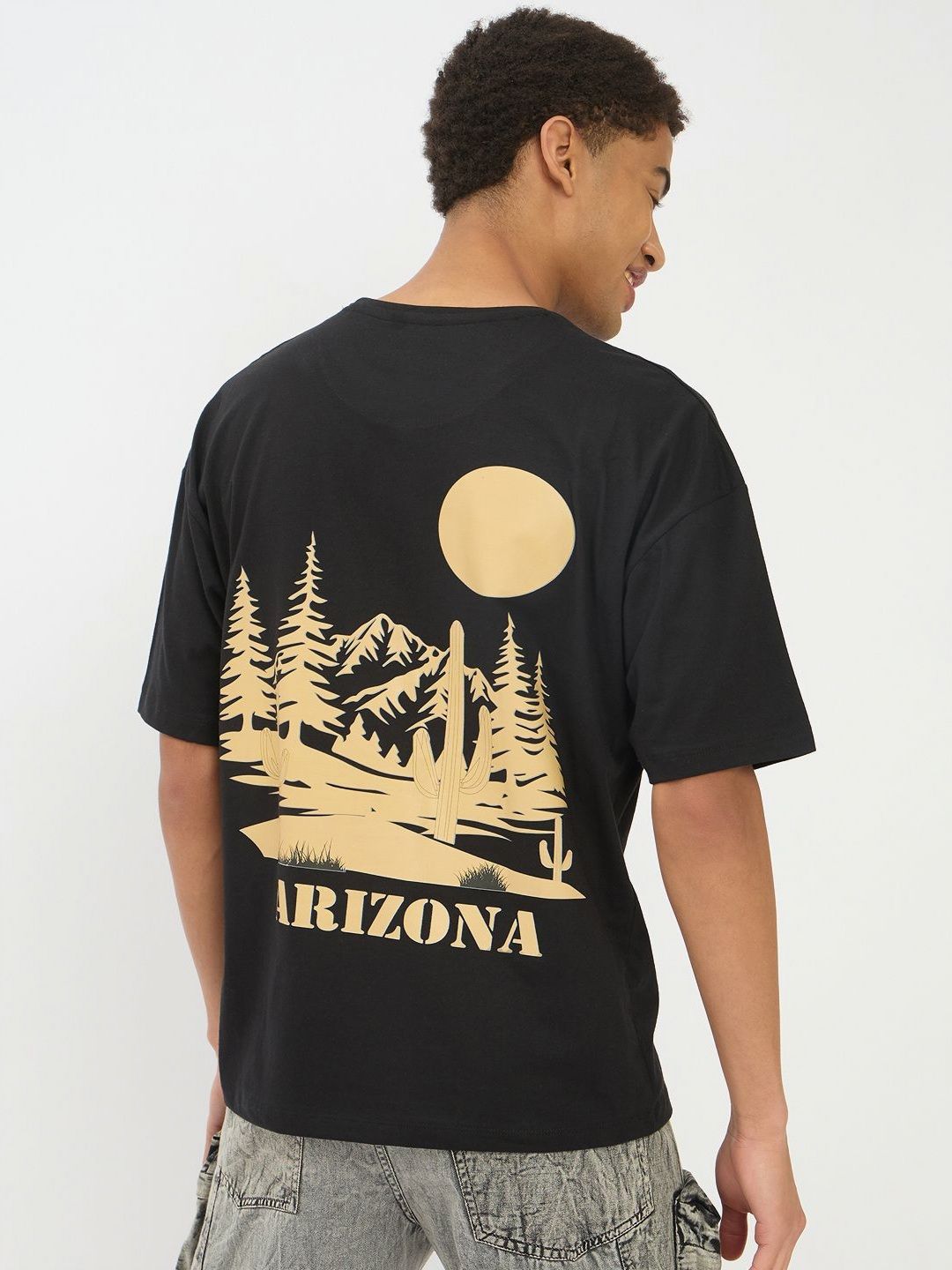Mast & Harbour Graphic Printed Round Neck Short Sleeves Cotton Relaxed Fit T-shirt