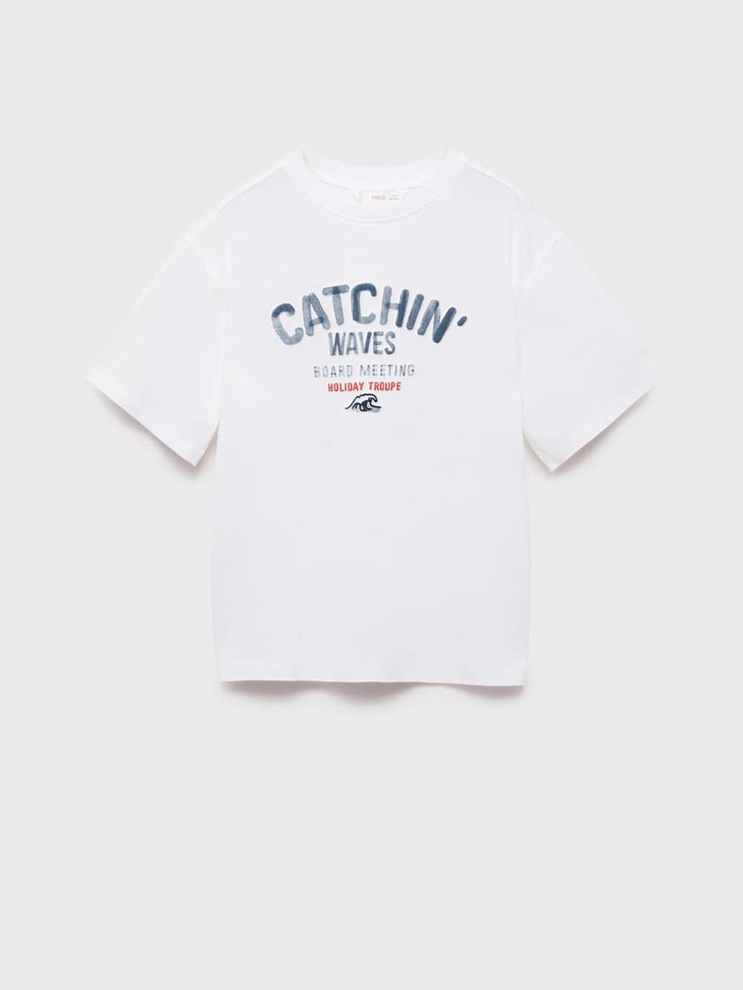 Mango Kids Boys Puff Typography Print Oversize Drop-Shoulder Sleeves Pure Cotton T-shirt