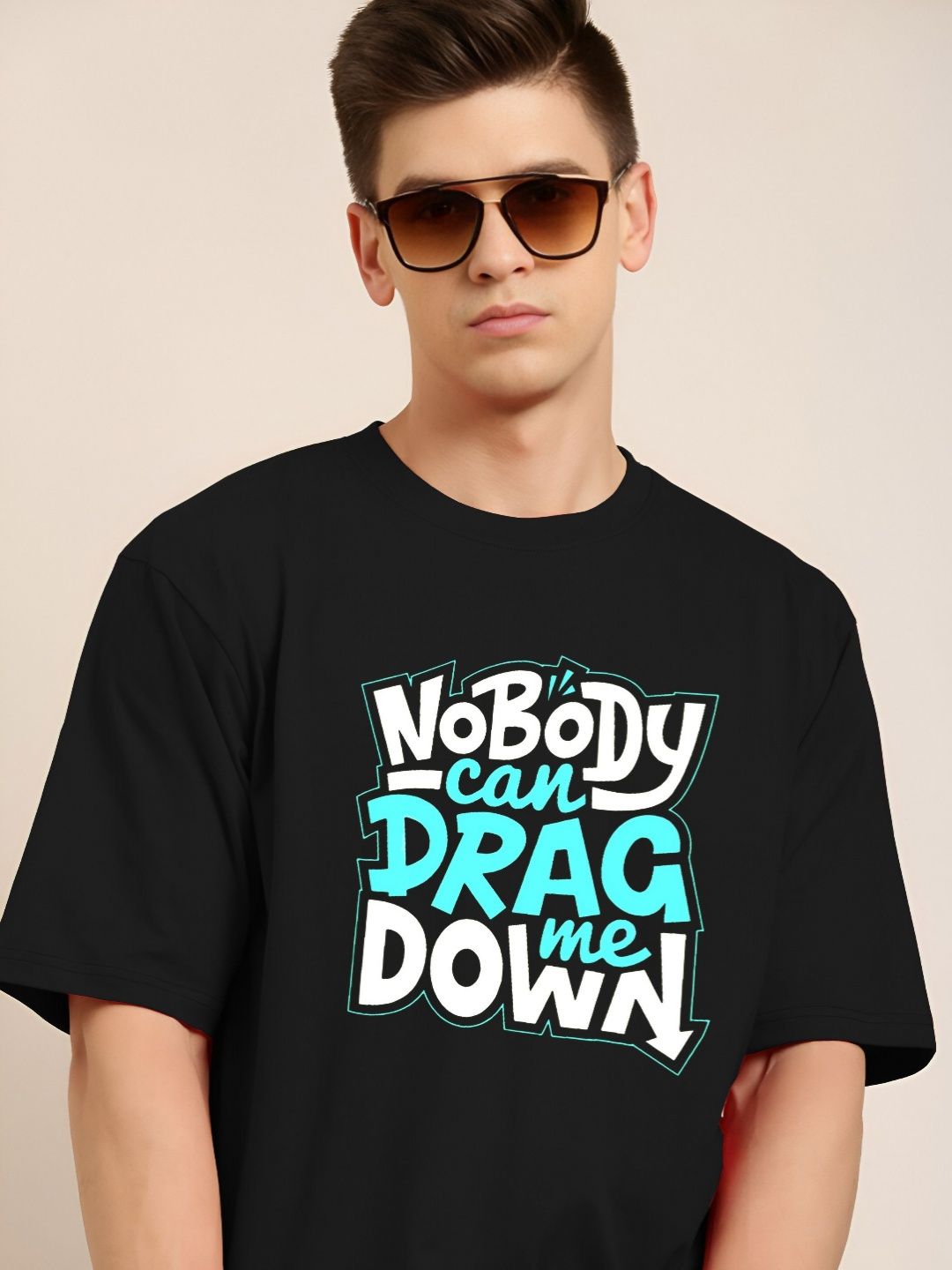 TQH Typography Printed Round Neck Oversized T-shirt