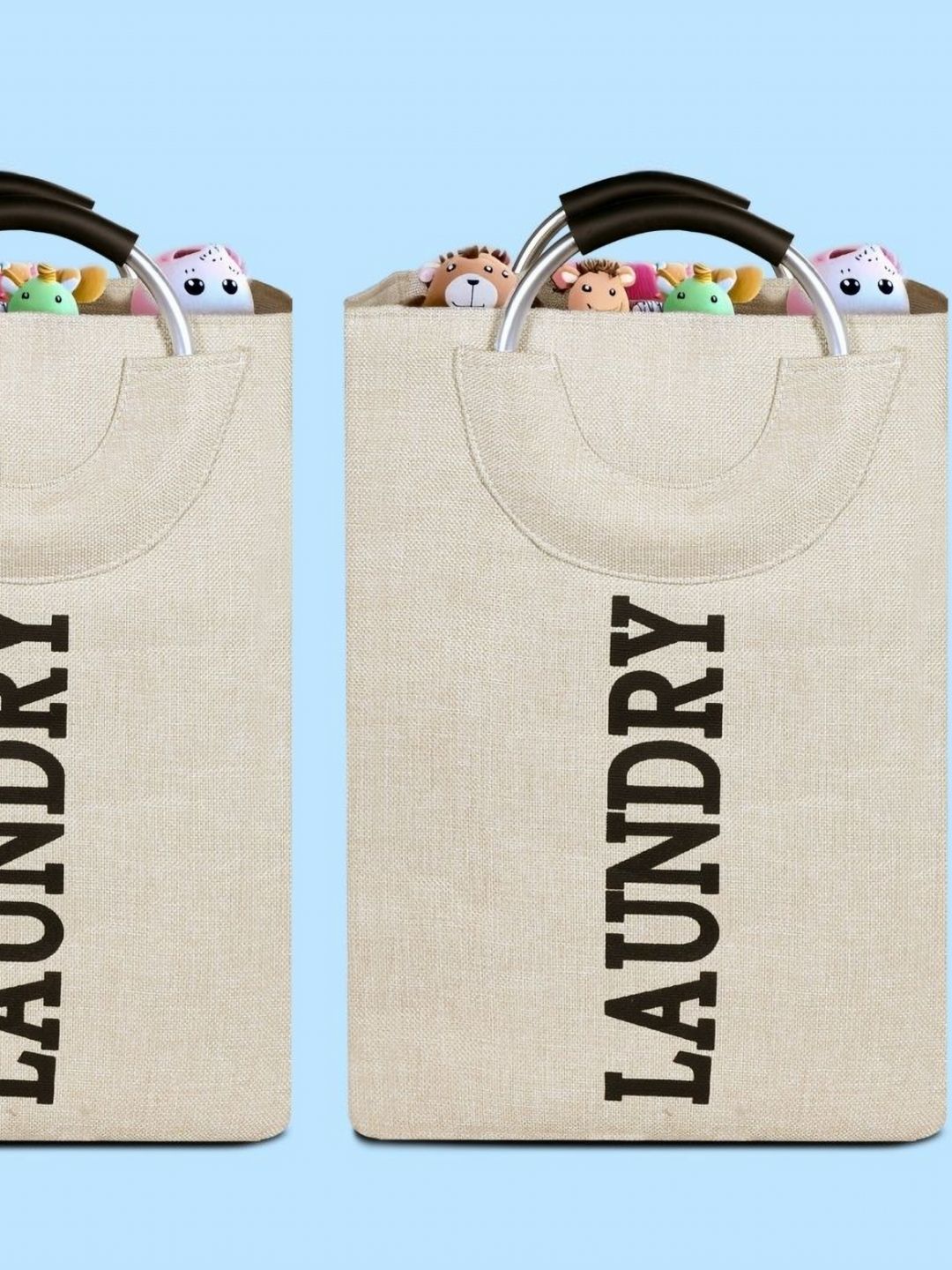 Stylista 2-Pcs Beige Printed Durable & Foldable Laundry Bag with Metal Handle