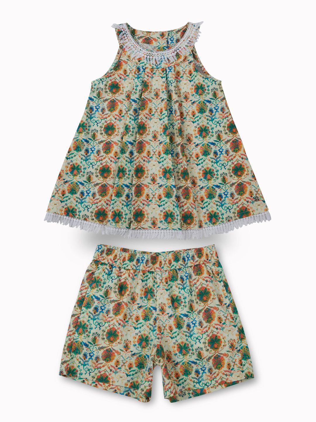 Gini and Jony Girls Printed Sleeveless Round Neck Pure Cotton Top With Shorts