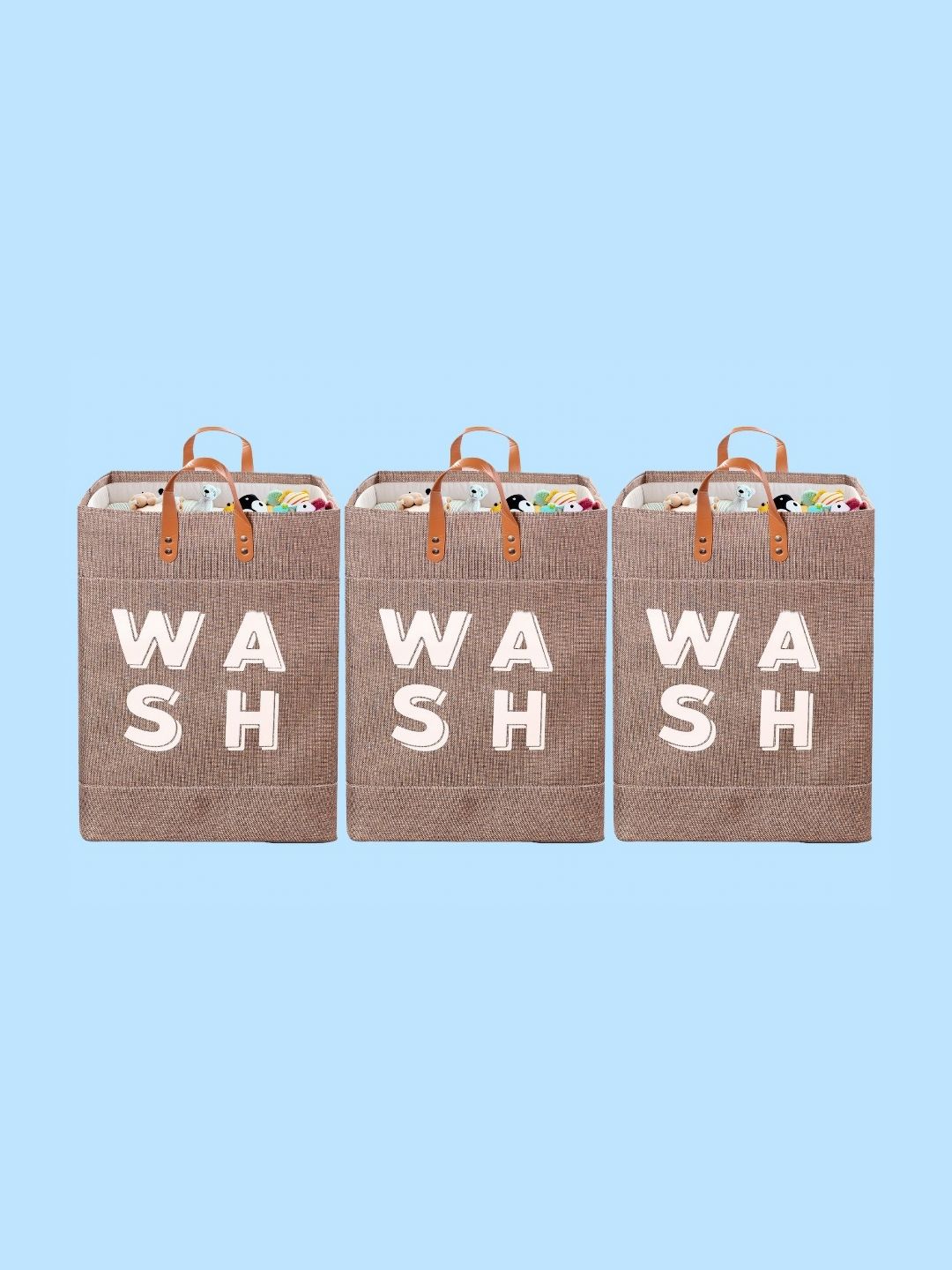 Stylista 3-Pcs Brown Printed Durable & Foldable Laundry Bag with Handle