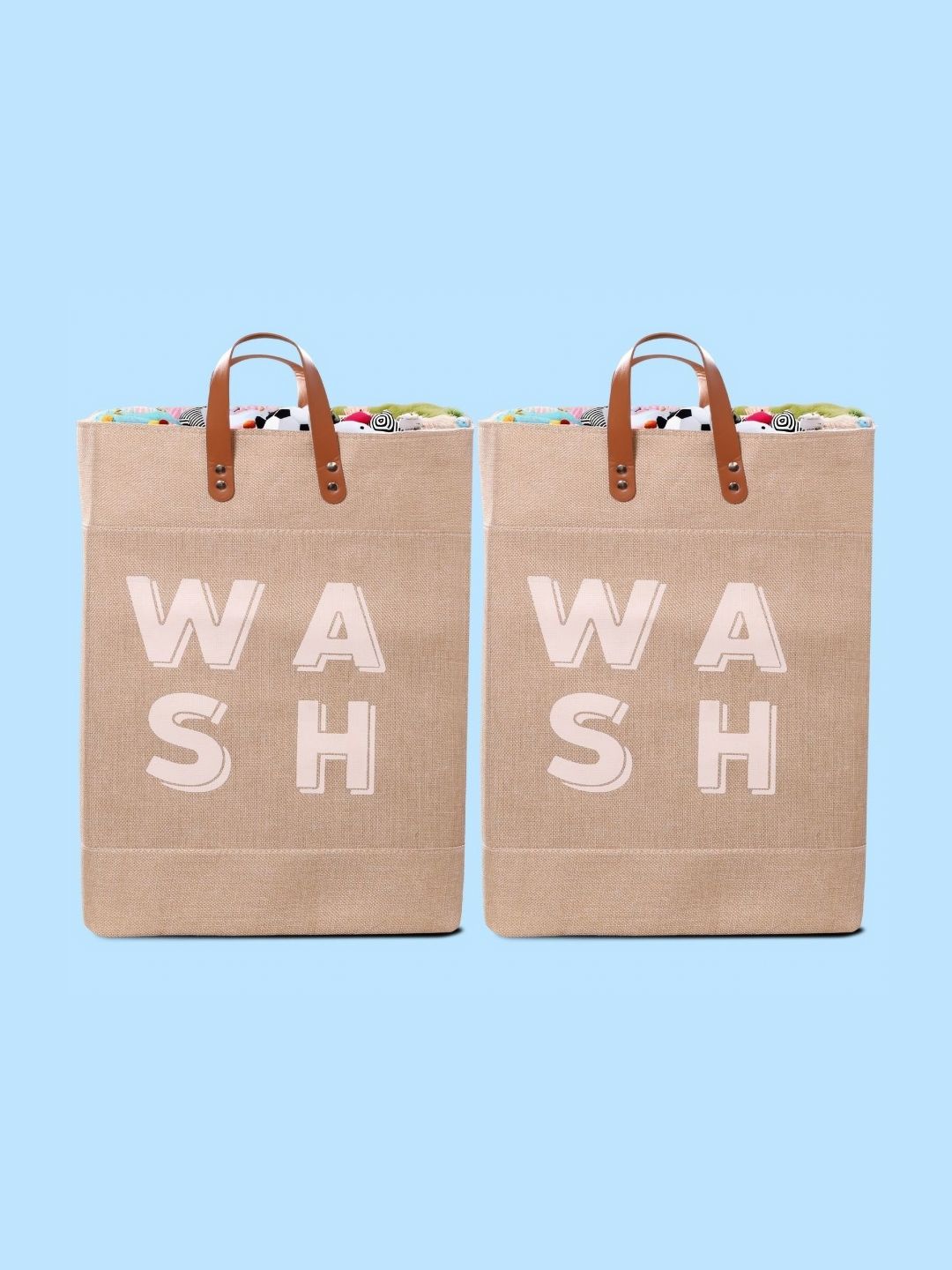 Stylista 2-Pcs Beige Printed Durable & Foldable Laundry Bag with Handle