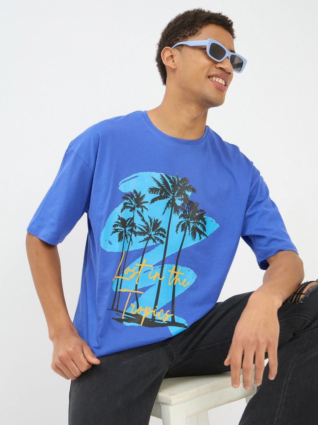 Mast & Harbour Graphic Printed Round Neck Short Sleeves Cotton Relaxed Fit T-shirt