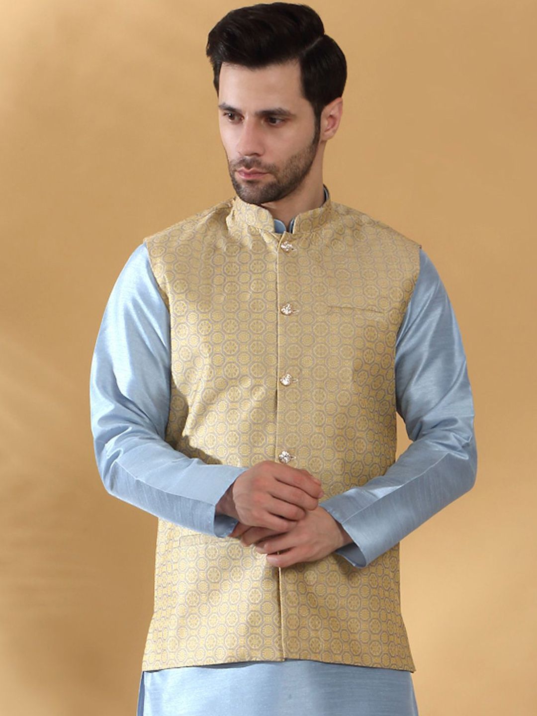 KRAFT INDIA Men Printed Jacquard Woven Nehru Jacket
