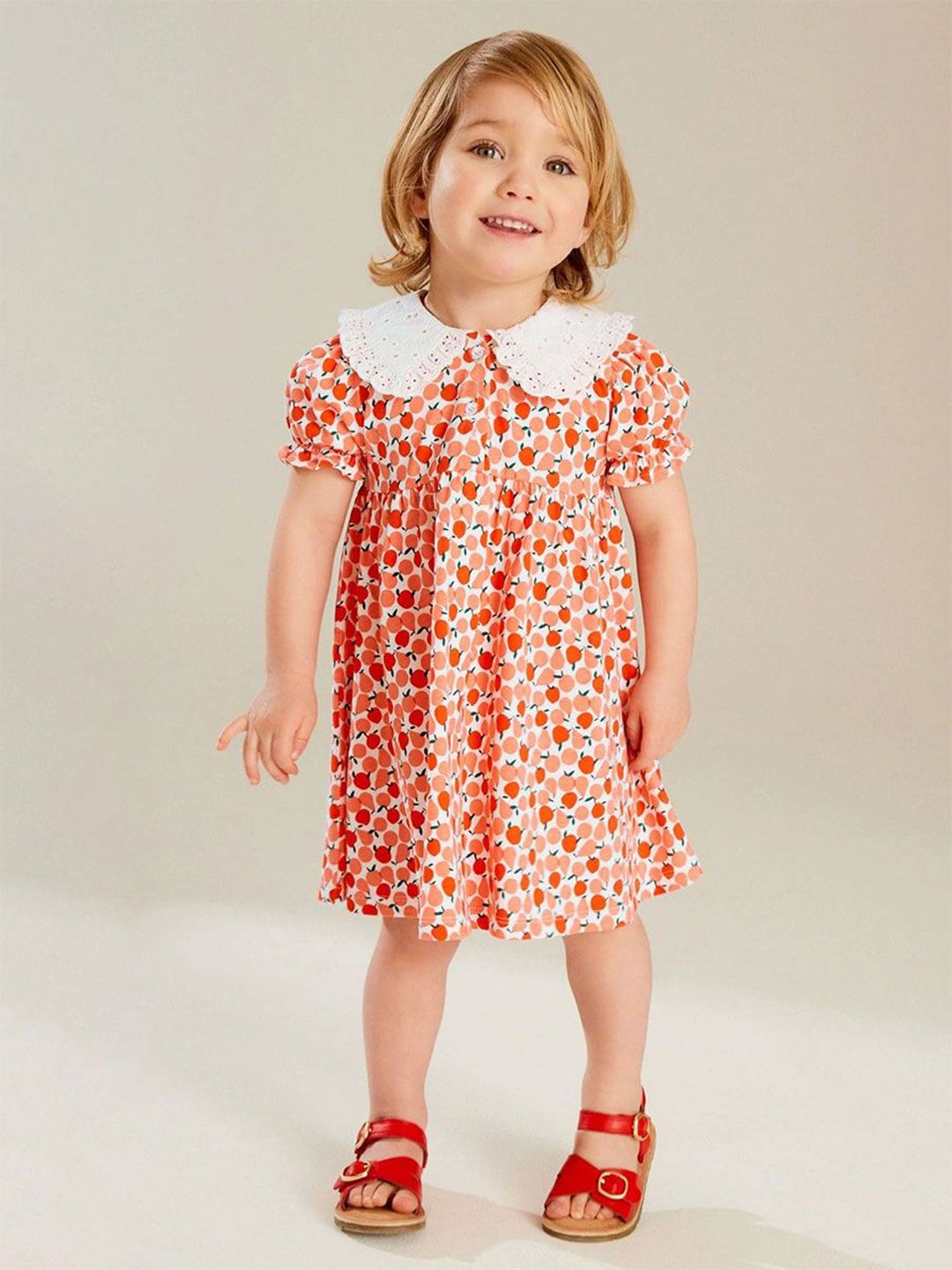 JC SPARKLE Girls Floral Print Peter Pan Collar Puff Sleeve A-Line Dress