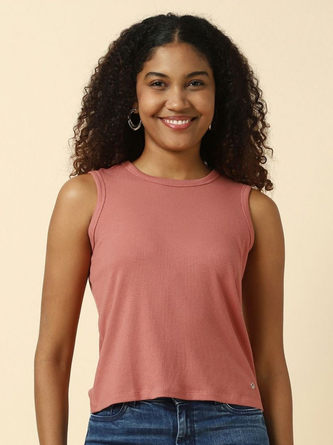 Allen Solly Woman Women Extended Sleeves Monochrome Raw Edge T-shirt