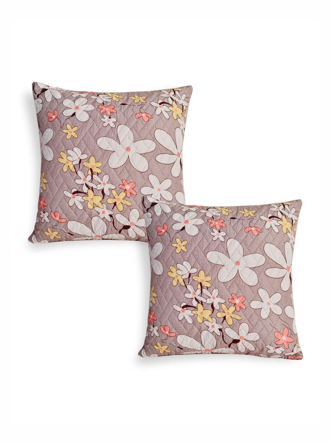 HOKIPO Brown Floral Polyester Washable 2 Piece Textured Square Cushion Covers -16x16In