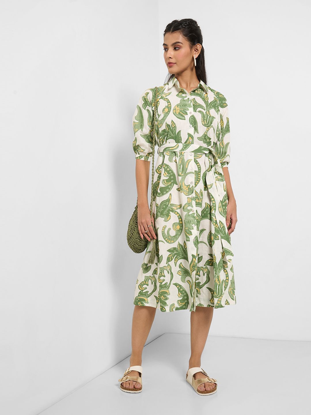 AKKRITI BY PANTALOONS Tropical Print Shirt Midi Dress
