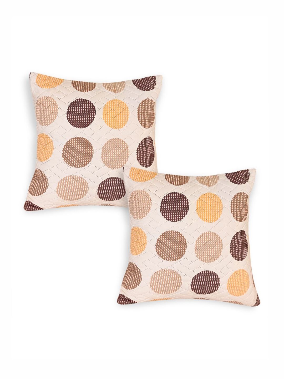 HOKIPO Beige and Brown 2 Pieces Polka Dot Printed Square Cushion Covers