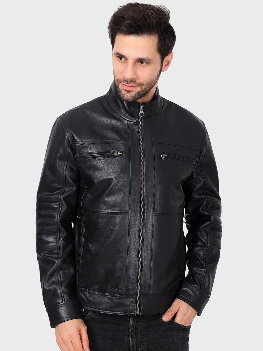 Justanned Gilded Noir Solid Leather Jacket