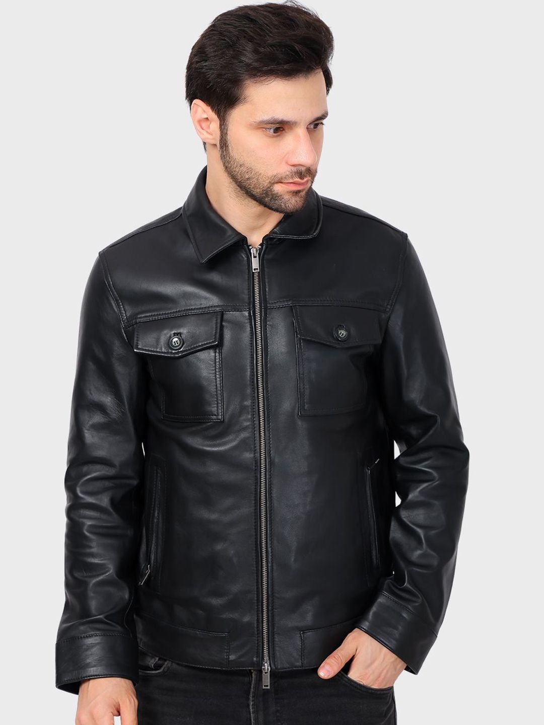 Justanned Midnight Solid Leather Jacket