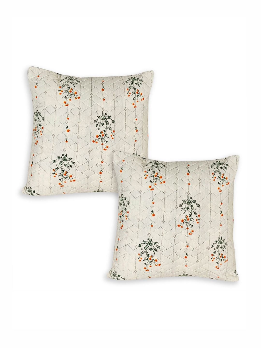 HOKIPO Off White Floral Polyester Washable 2 Pcs Cushion Covers - 15.7 x 15.7 Inches