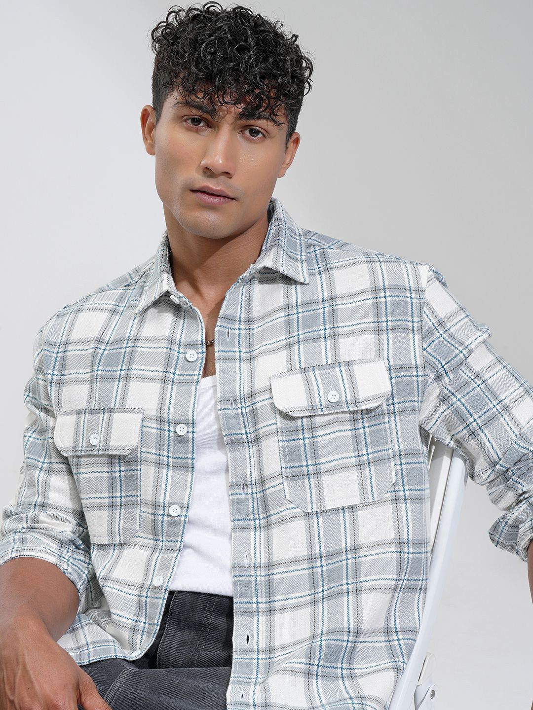 HIGHLANDER Men Comfort Opaque Checked Casual Oversized Shirt