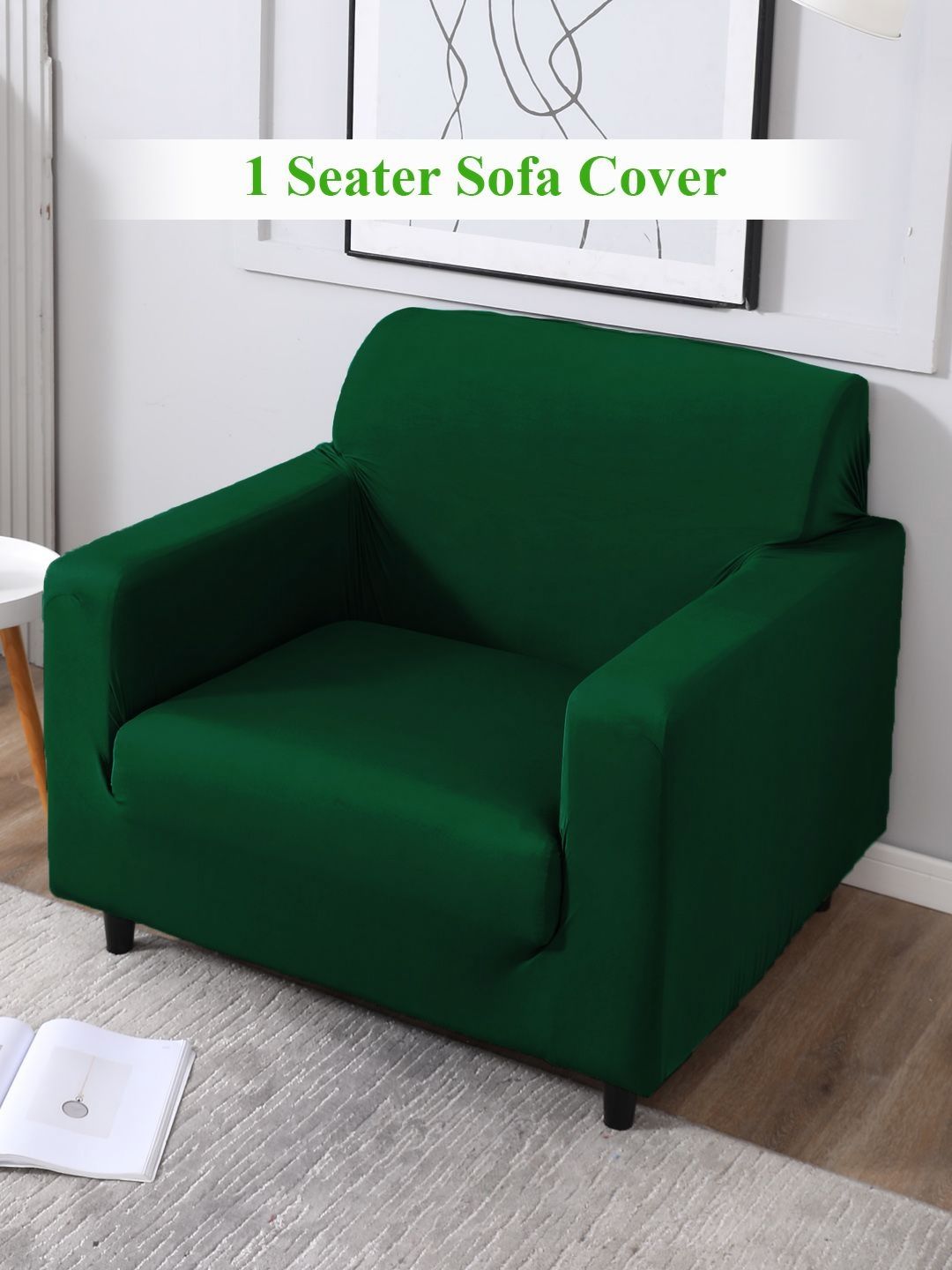 HOKIPO Stretchable Solid Polyester Straight Single Seater Sofa Cover-55x35x20In
