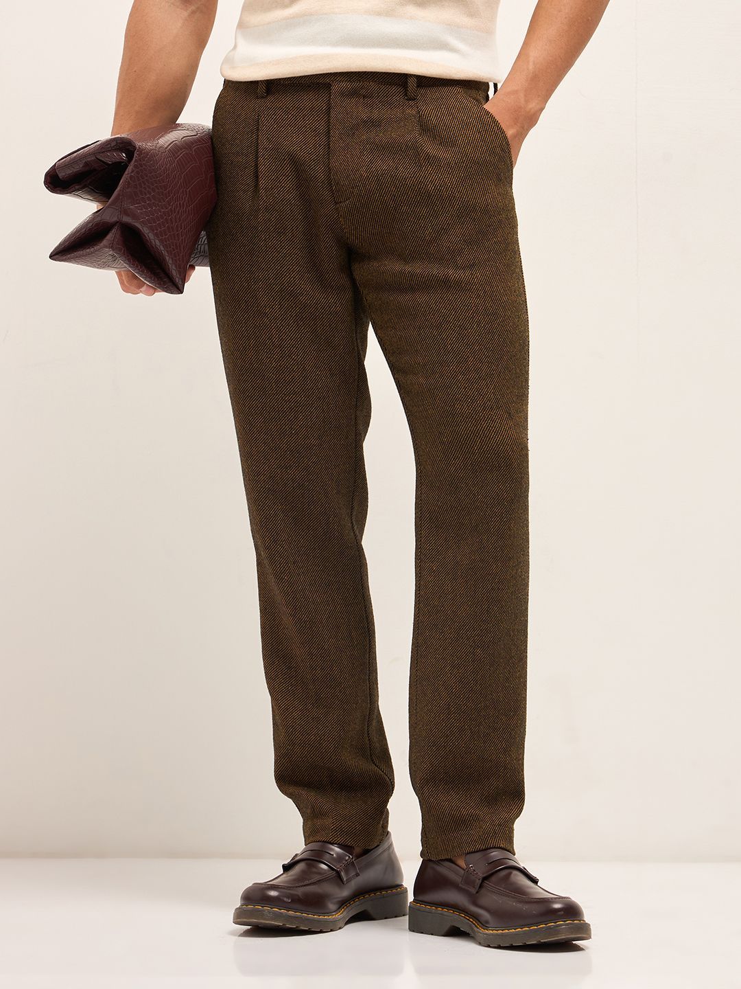 THE BEAR HOUSE Men Striped Regular Fit Formal Trouser
