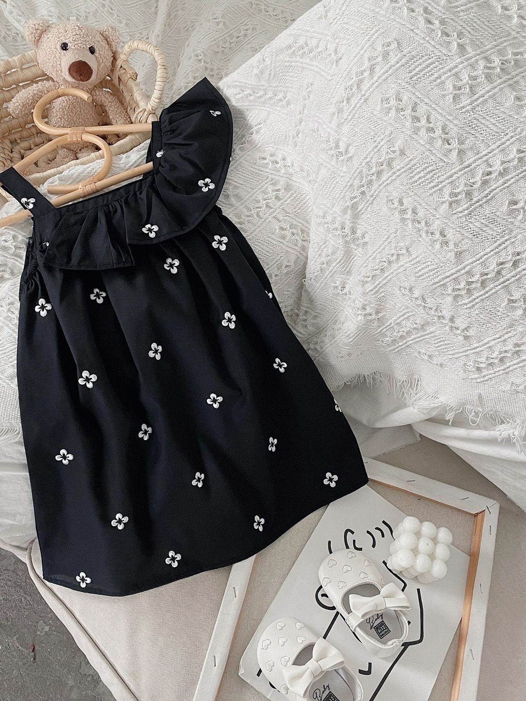 JC SPARKLE Girls Floral Embroidered Pure Cotton A-Line Knee Length Dress