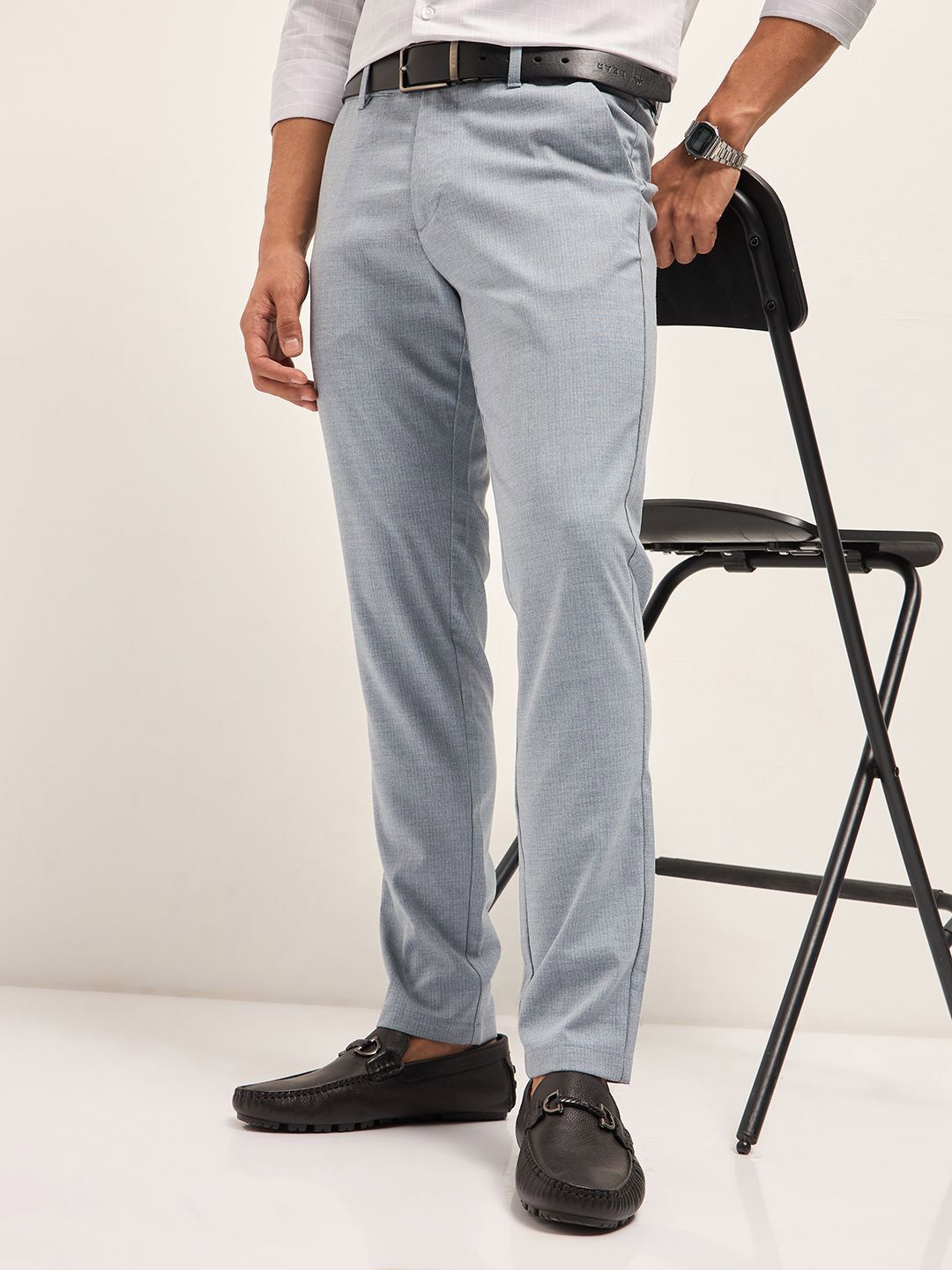 THE BEAR HOUSE Men Striped Slim Fit Formal Trousers