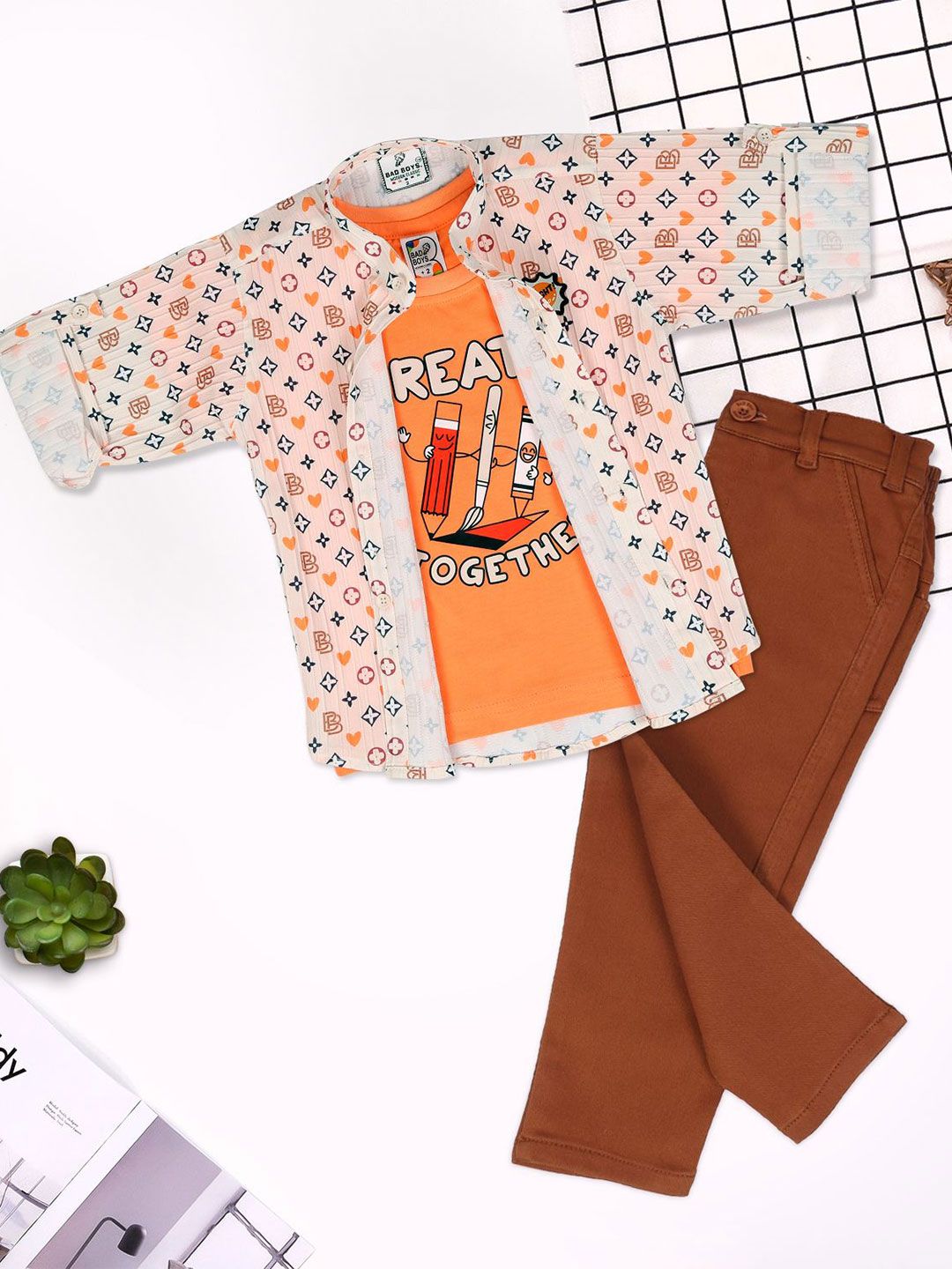 Bad Boys Boys Printed Pure Cotton T-shirt and Shirt With Trousers