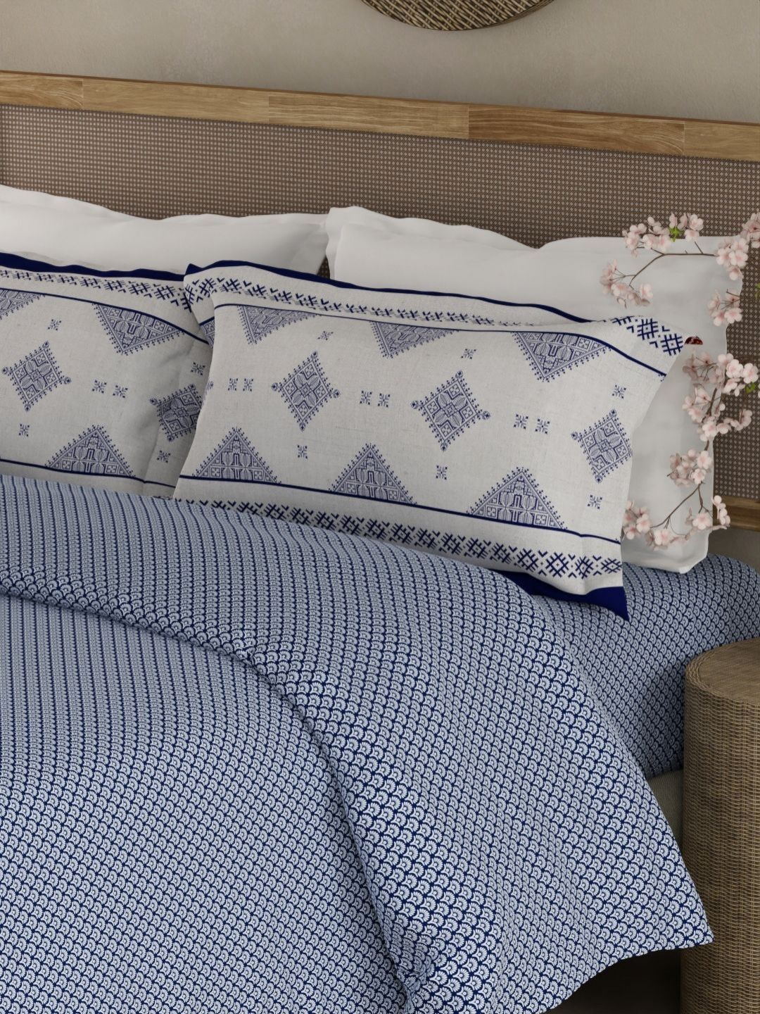 Boutique Living India Boutique Living India Heritage Walk Blue Printed Cotton King Bedsheet Set 2.74m x 2.74m