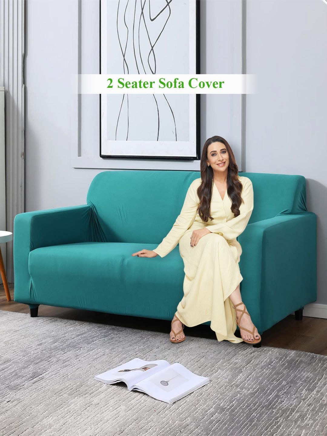 HOKIPO Elastic Stretchable Solid Polyester Straight 2 Seater Sofa Cover-35x73x20In
