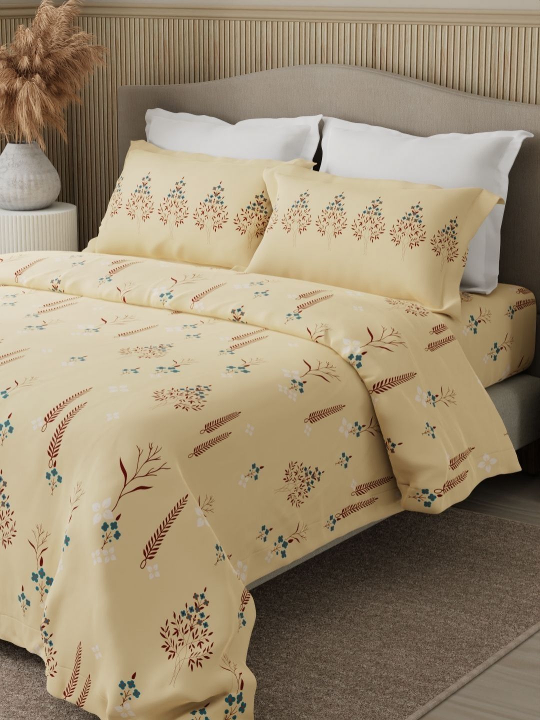 Boutique Living India Boutique Living India Yellow & Red Ethnic Motifs 200 TC Queen Bedsheet with 2 Pillow Covers