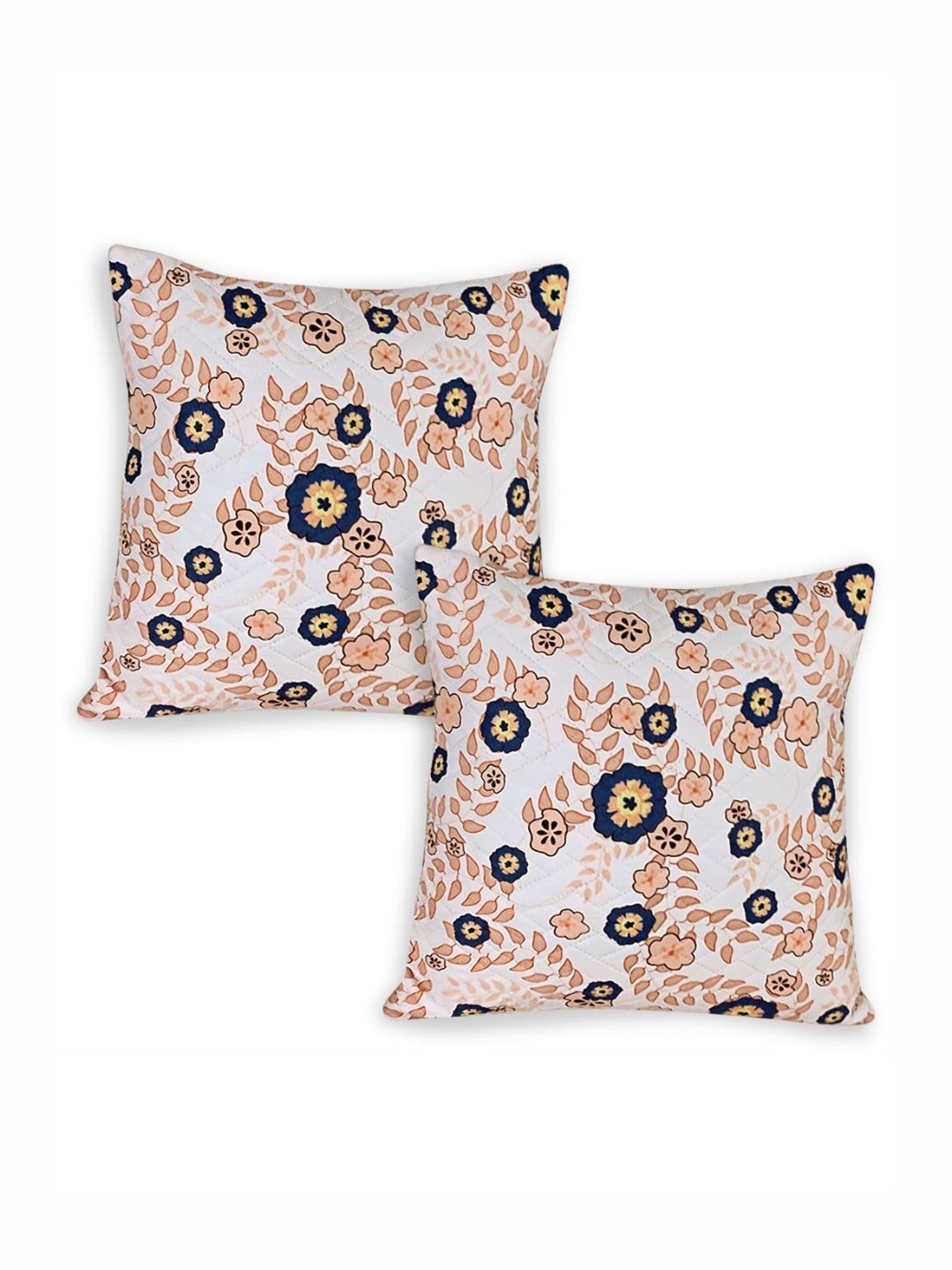 HOKIPO White Floral Polyester Washable 2 Piece Square Cushion Covers -16x16In