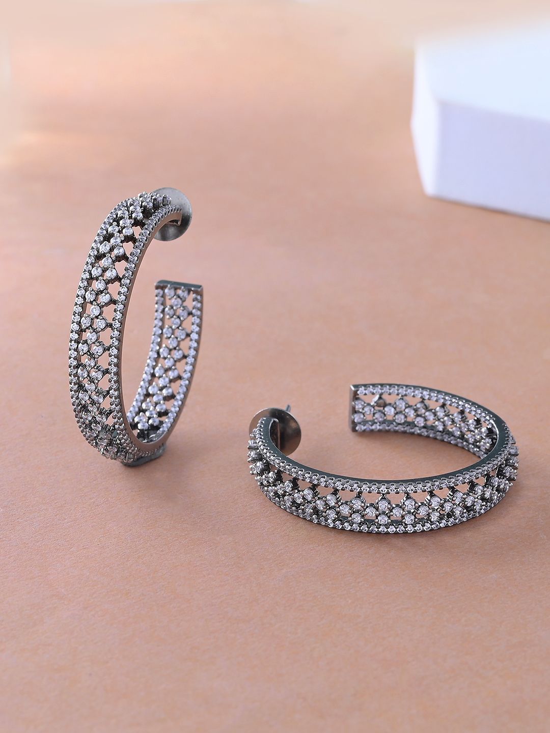 Voylla Celeste Regal American Diamond Hoop Earrings