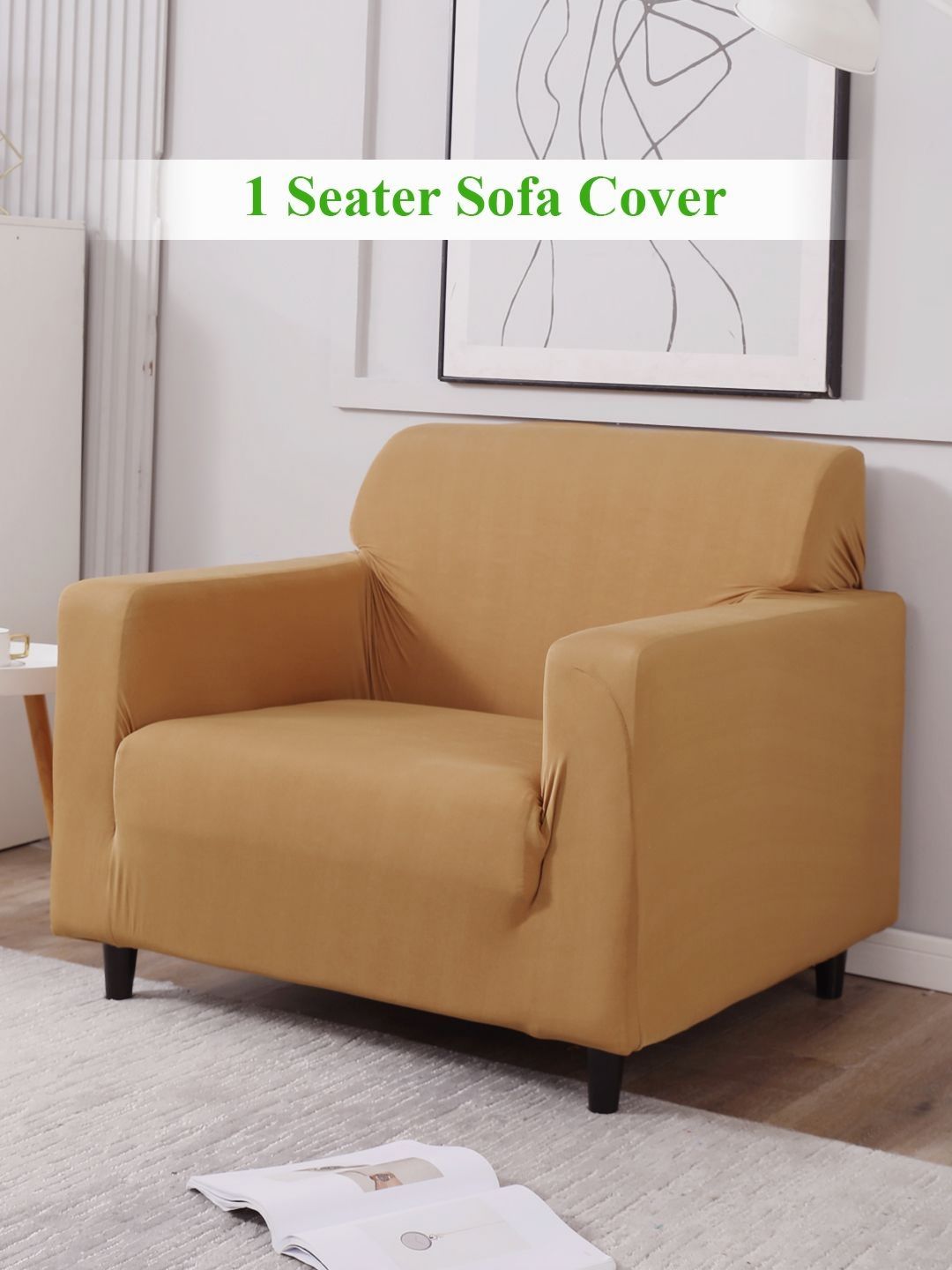 HOKIPO Stretchable Elastic Solid Polyester Straight Single Seater Sofa Cover-55x35x20In