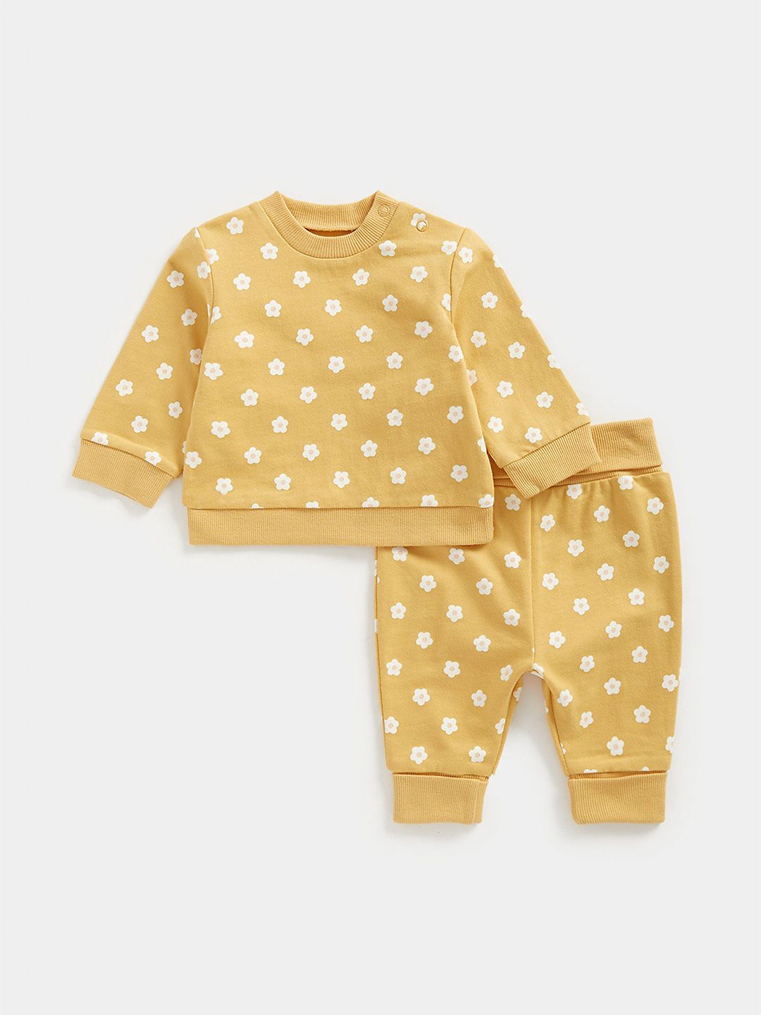 mothercare Girls Floral Printed Pure Cotton Sweatshirt With Joggers