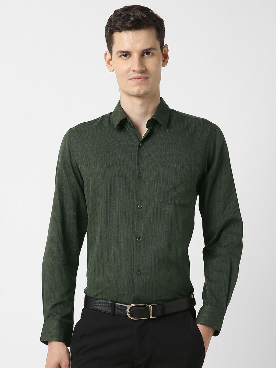 Peter England Slim Fit Printed Spread Collar Full Sleeves Formal Shirt