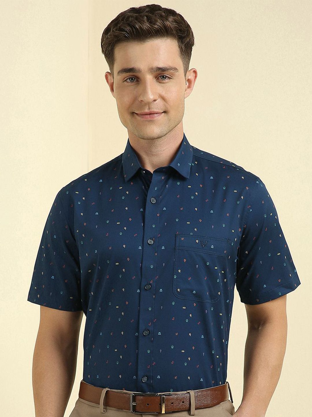 Allen Solly Printed Slim Fit Spread Collar Cotton Formal Shirt