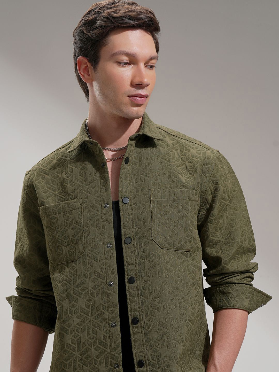 HIGHLANDER Comfort Cutaway Collar Relaxed Fit Jacquard Shirt