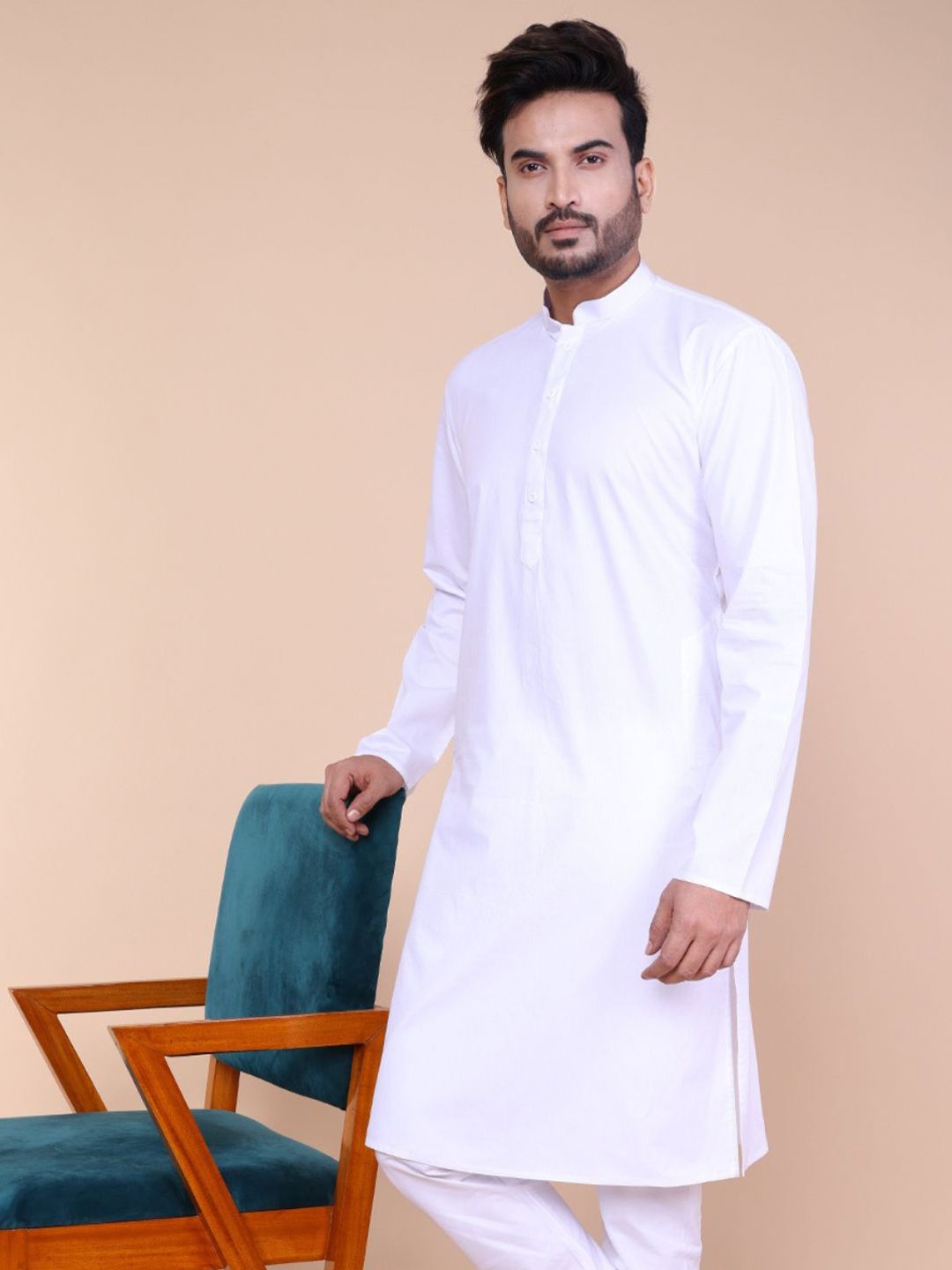 W & G Mandarin Collar Pure Cotton Straight Kurta