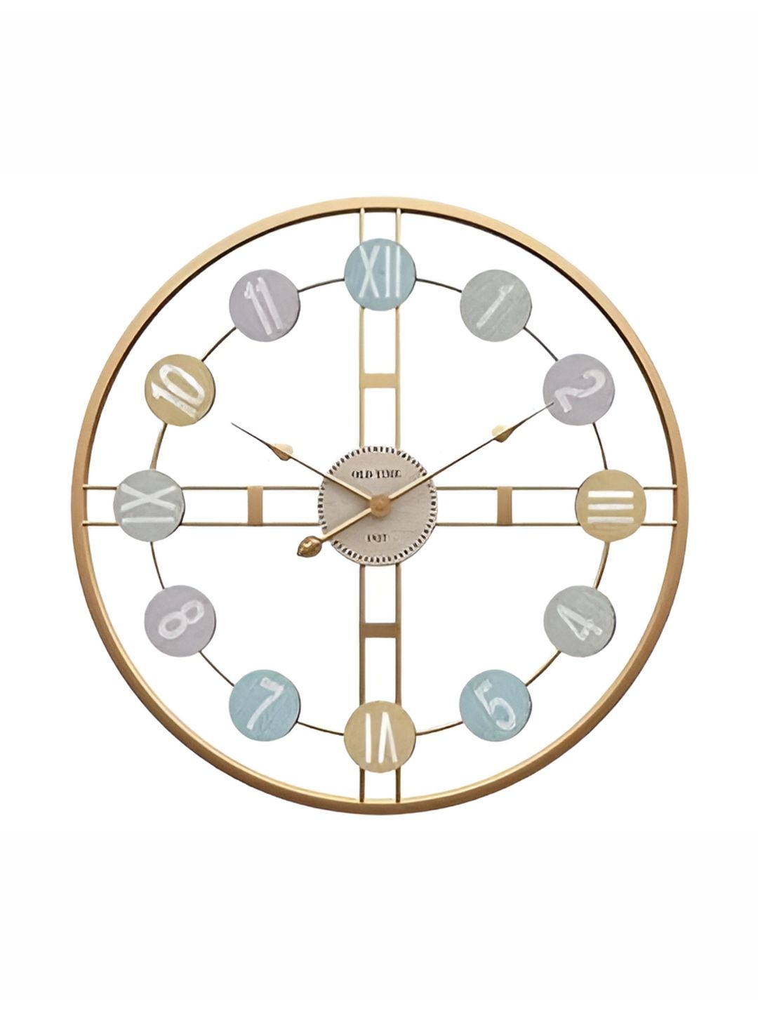 Nutts Gold-Toned & Blue Metal Contemporary Round Shaped Wall Clock