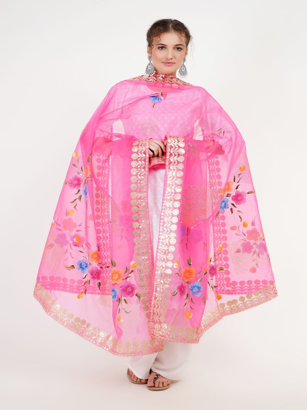 Karthav Fashion Printed Organza Dupatta with Sequinned