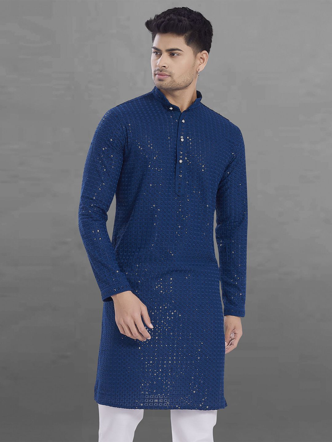 DIVISIVE Men Geometric Embroidered Thread Work Kurta