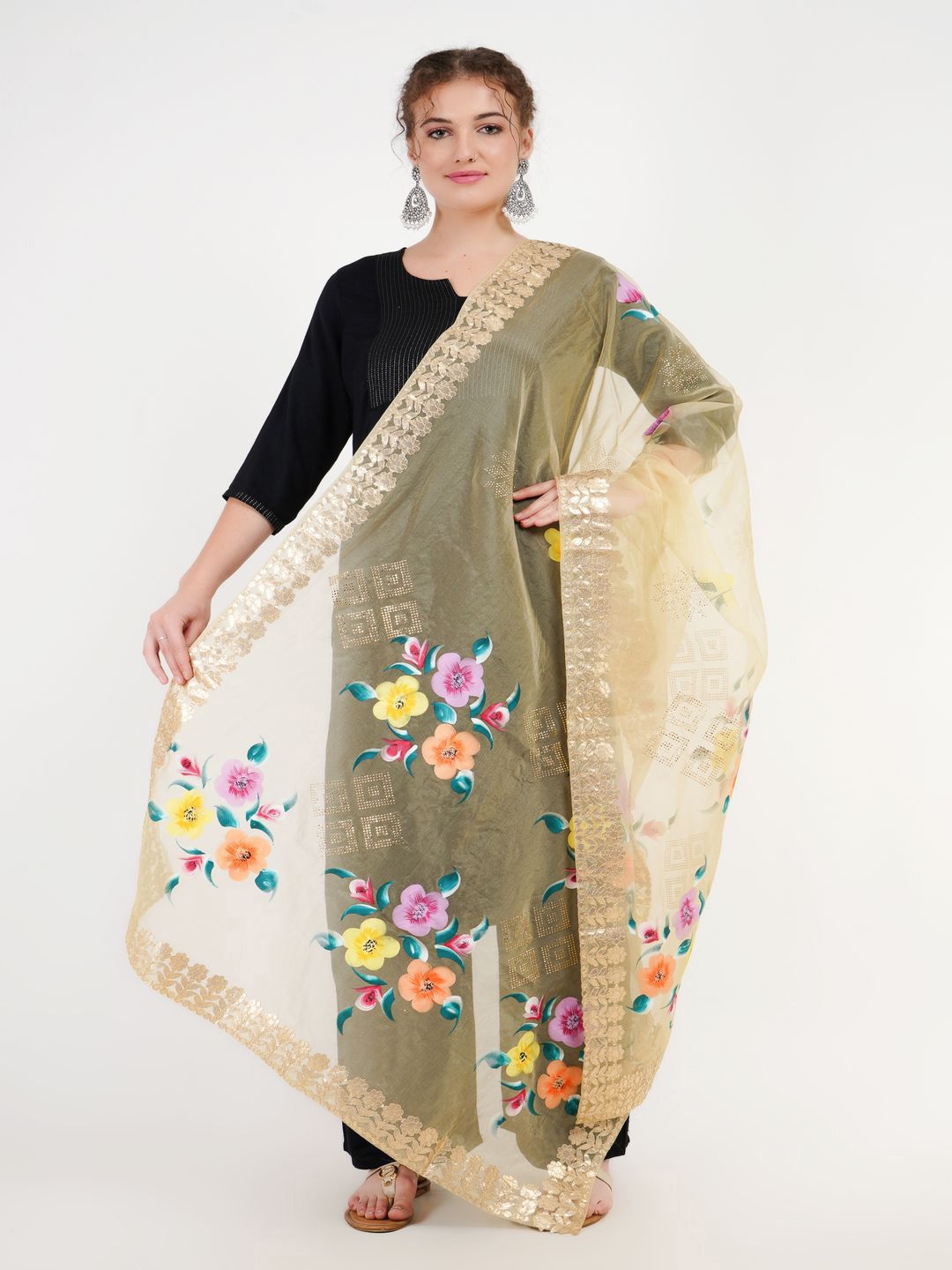 Karthav Fashion Organza Dupatta with Thread Work