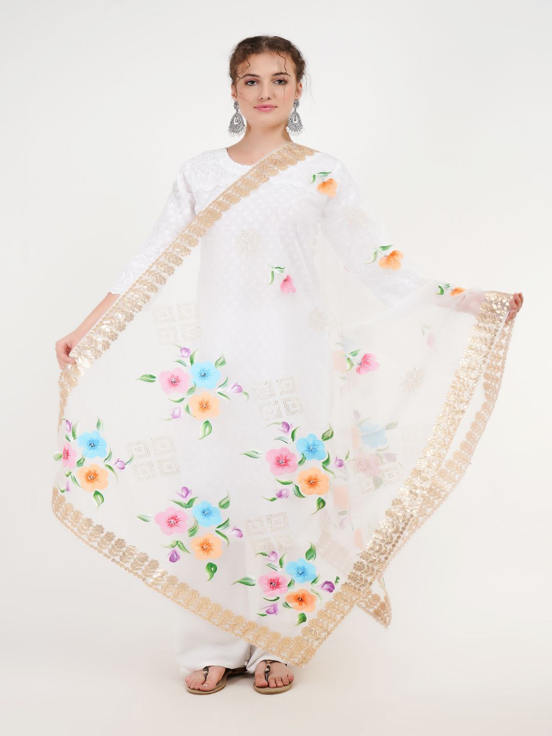 Karthav Fashion Printed Organza Dupatta with Sequinned
