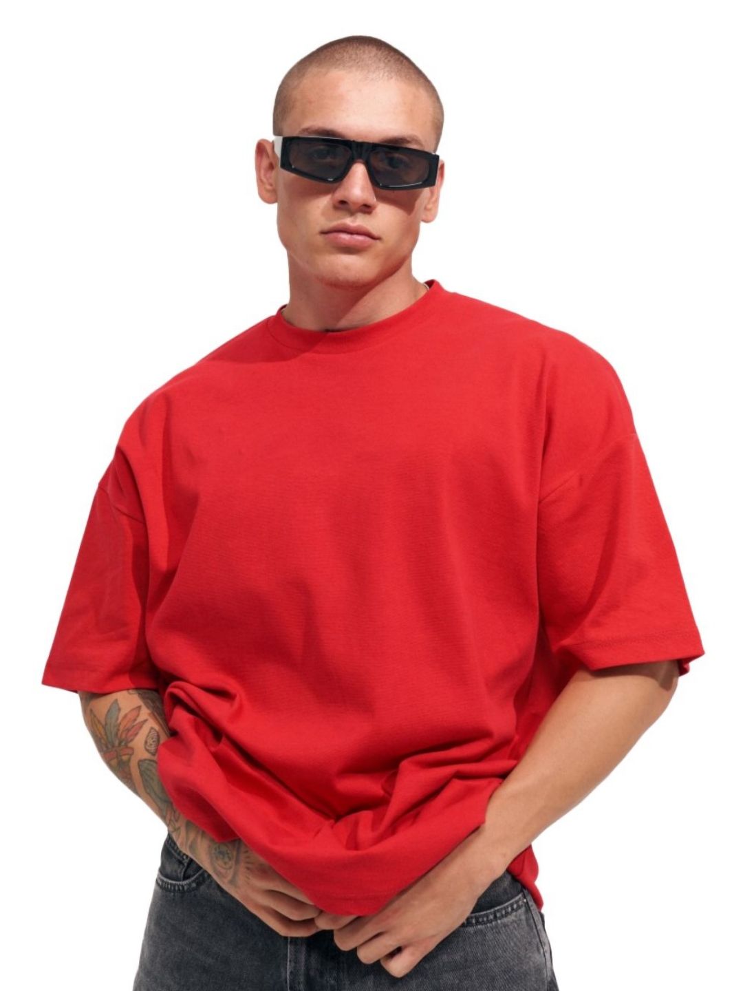 Leotude Men Solid Round Neck Cotton Oversized T-shirt