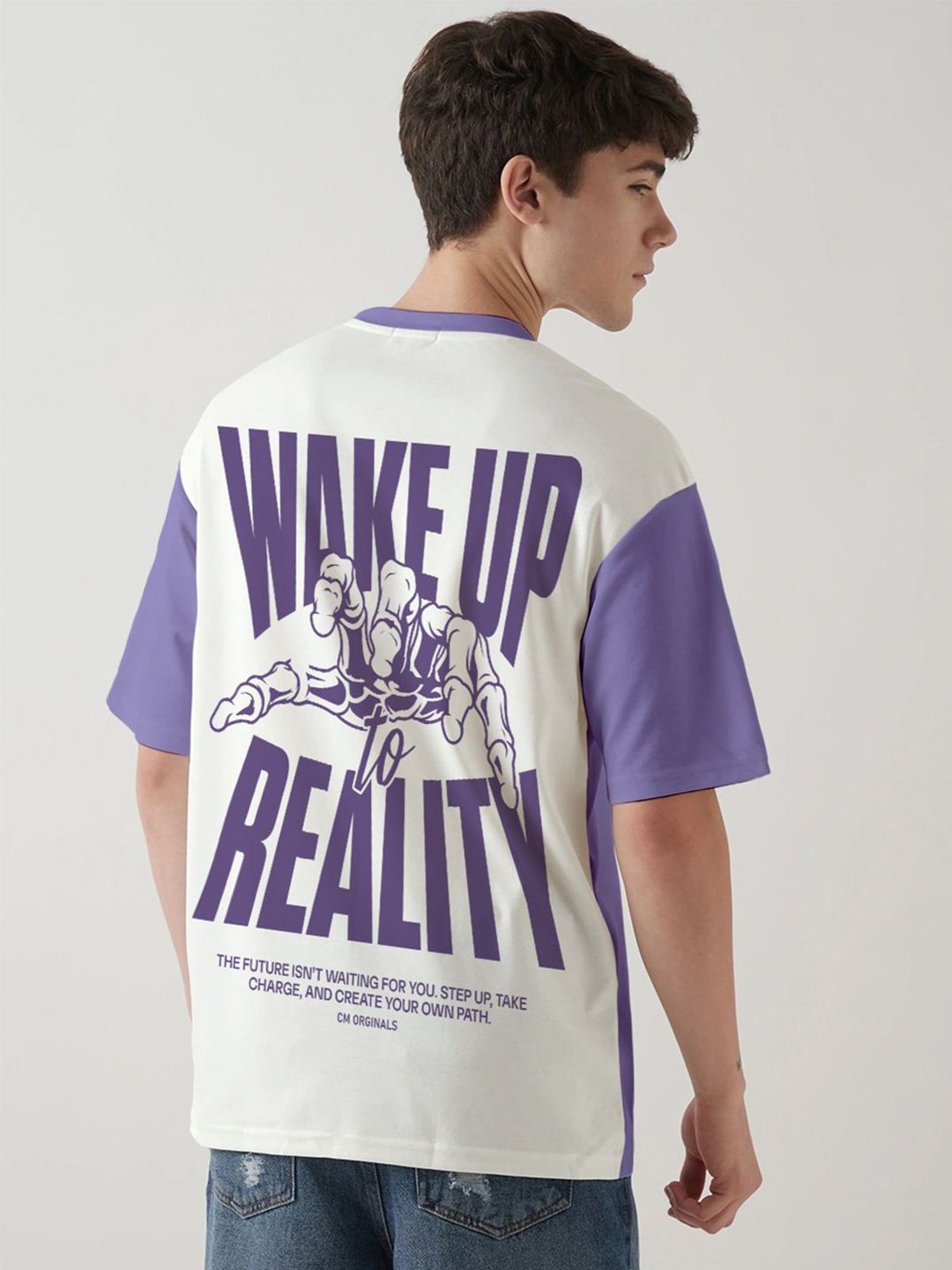 Crazymonk Men Typography Printed Round Neck Cotton Oversized T-shirt