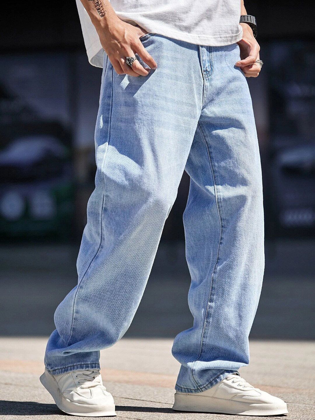 SZN Men Regular Fit High-Rise Low Distress Light Fade Jeans