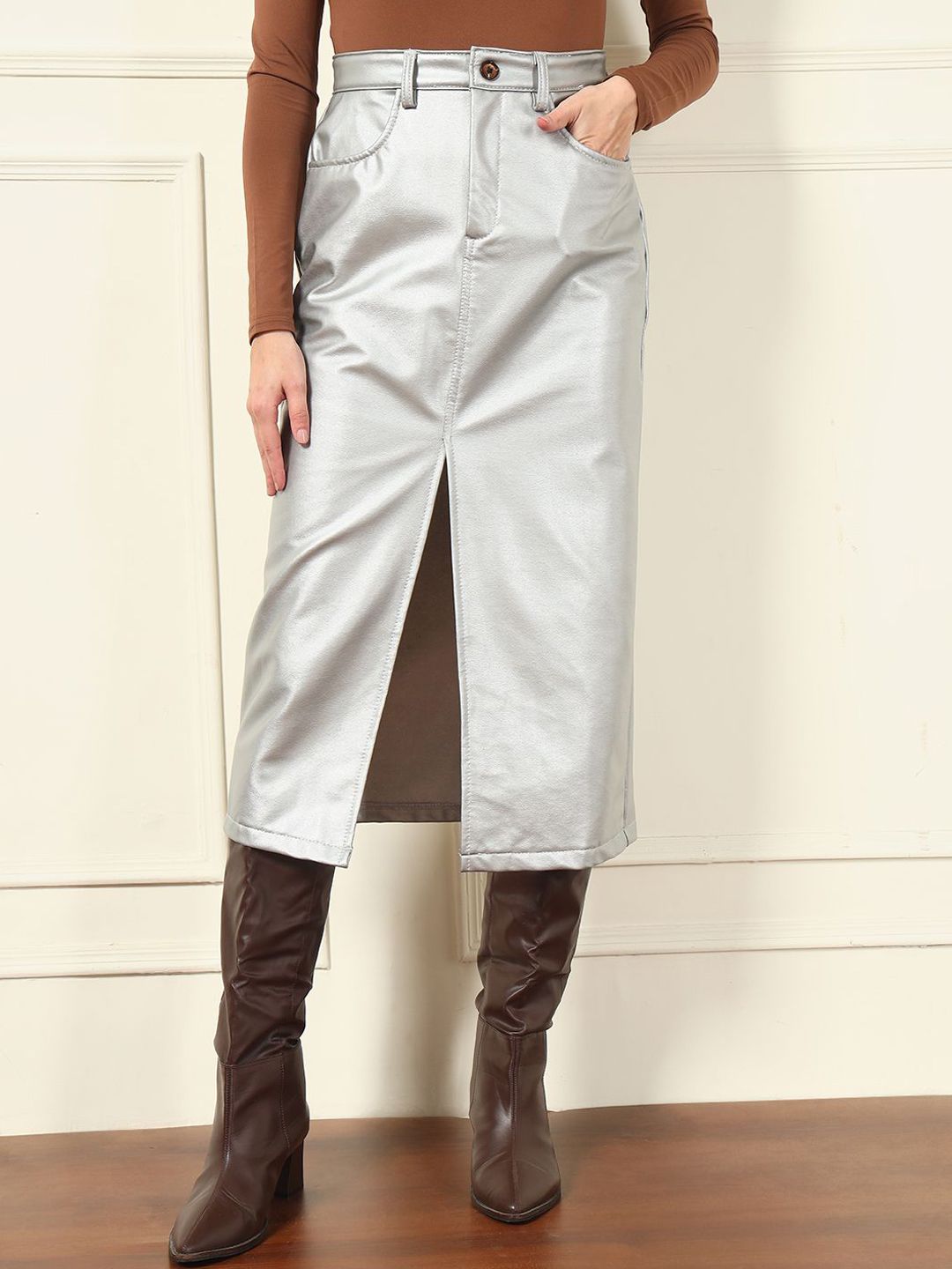 BAESD Women Front Slit Pencil Knee Length Skirt