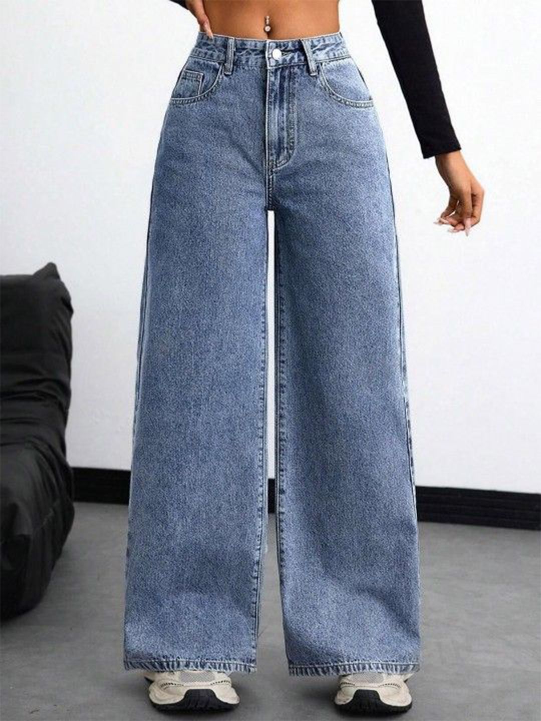M MODDY Women Wide Leg High-Rise Stretchable Jeans