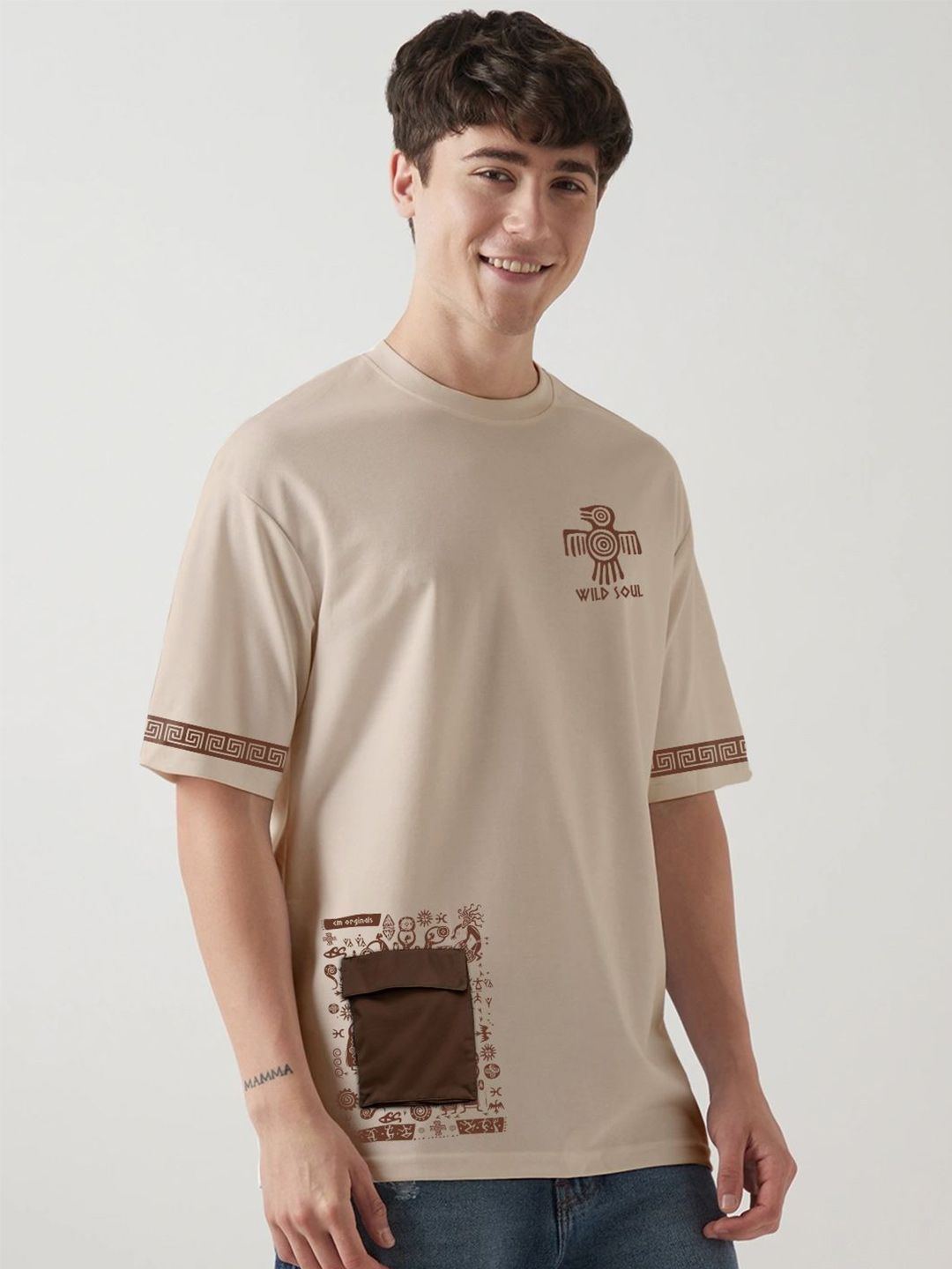 Crazymonk Men Graphic Printed Round Neck Cotton Oversized T-shirt