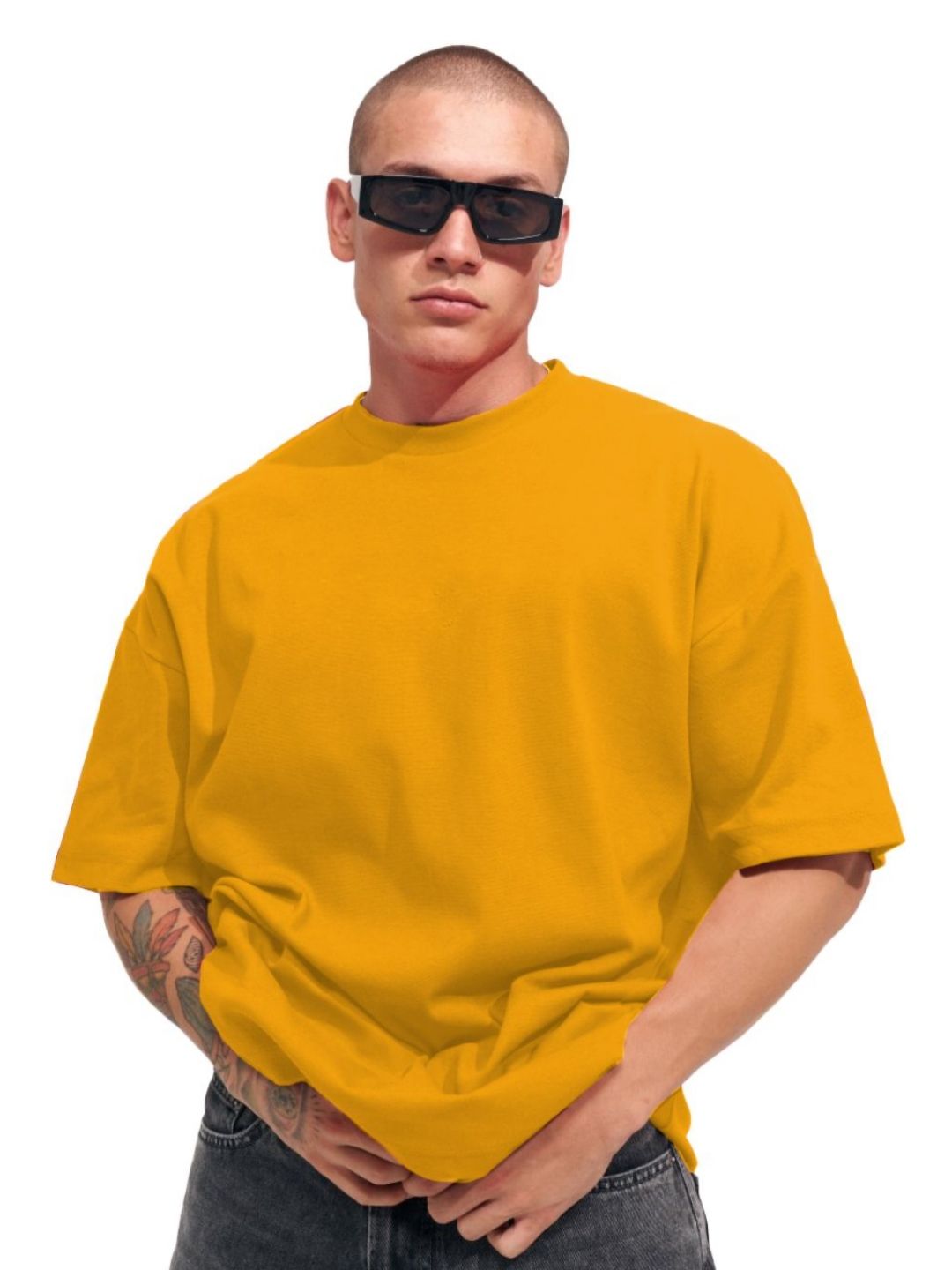 Leotude Men Solid Round Neck Cotton Oversized T-shirt