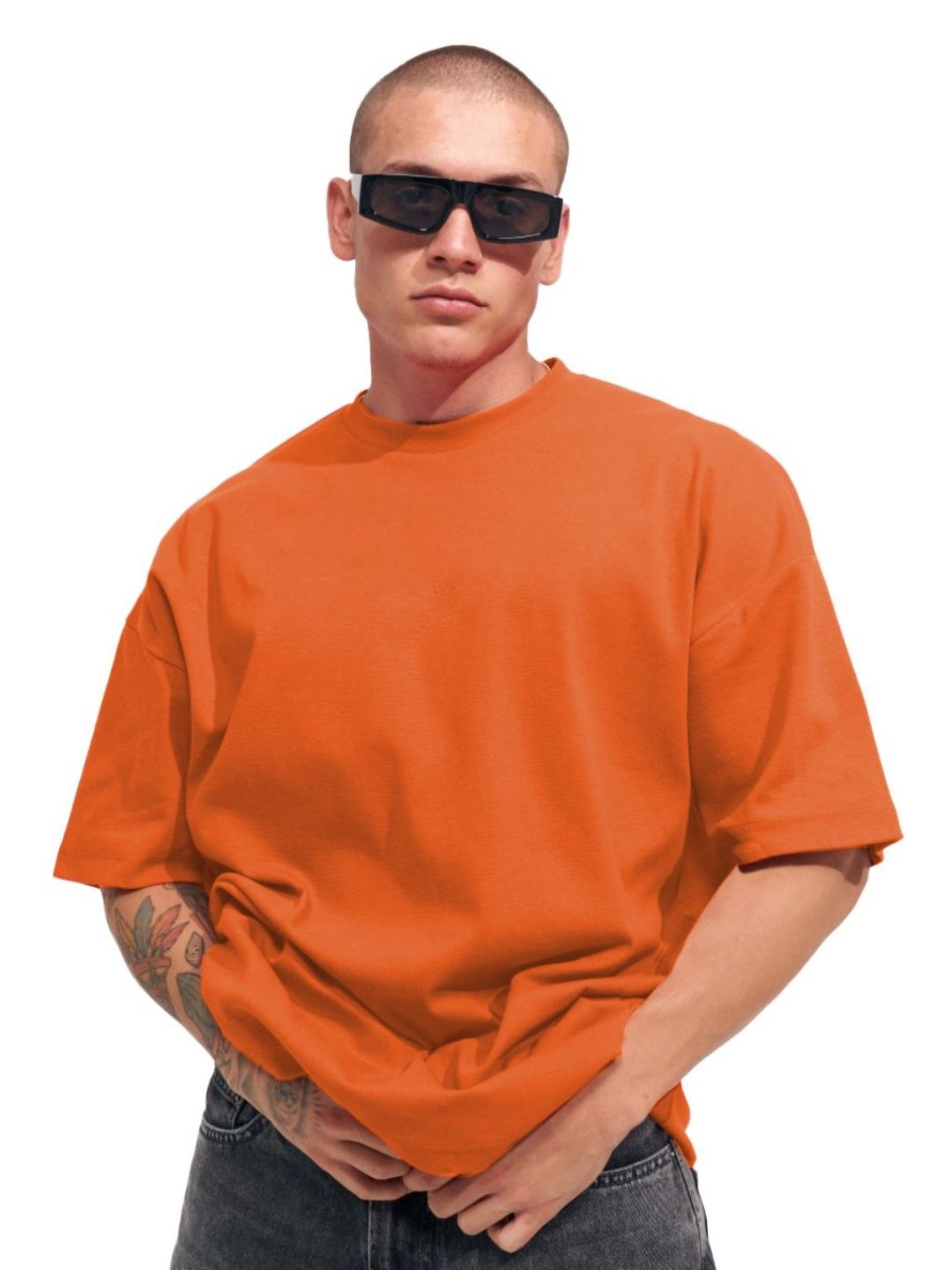 Leotude Men Solid Round Neck Cotton Oversized T-shirt