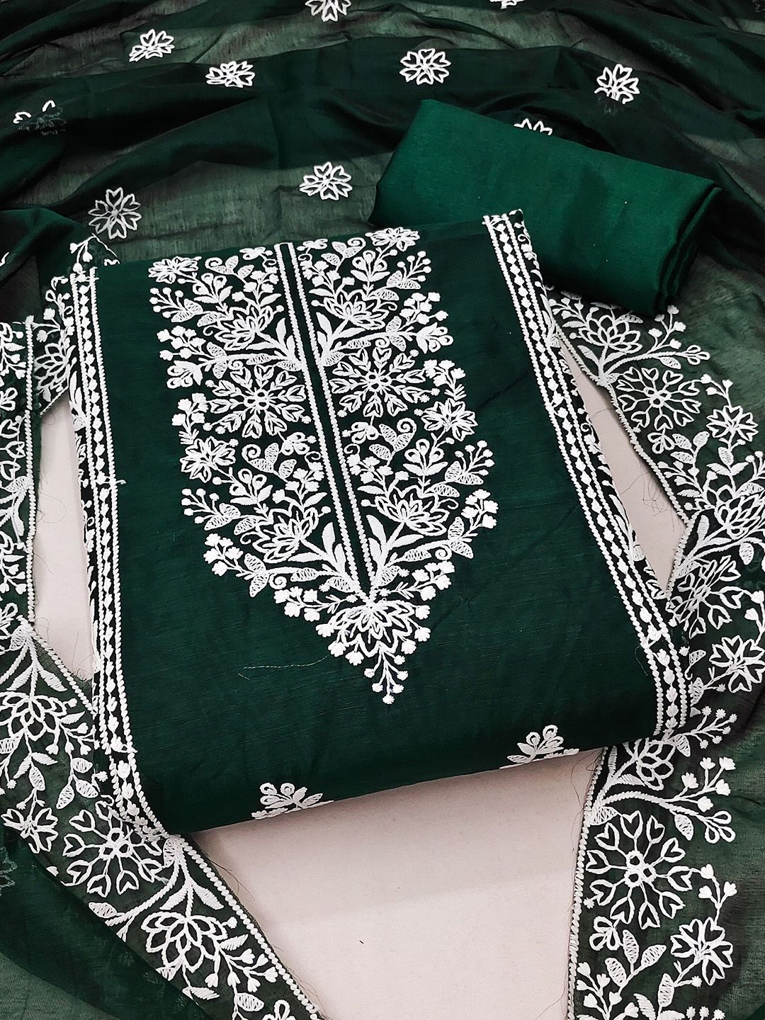 HERE&NOW Floral Embroidered Thread Work Unstitched Dress Material