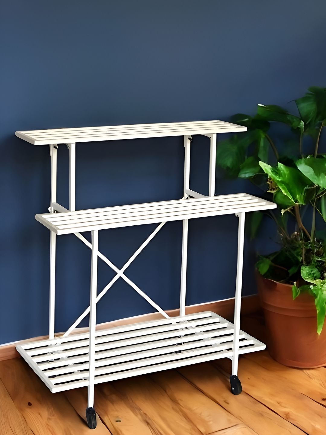 ecofynd Zuri White PlanterStand With Wheels