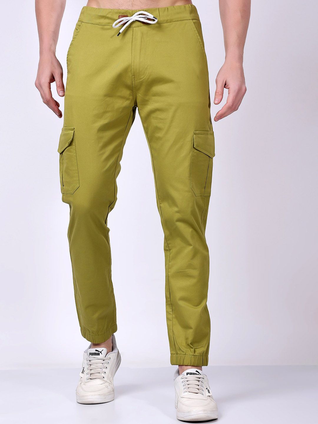 ZAYSH Men Jogger Fit Mid-Rise Green Cargo Pants